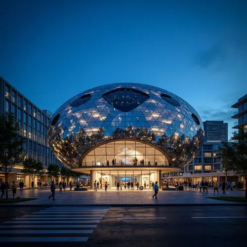 zeil,potsdamer platz,etfe,floridsdorf,duesseldorf,globen,hauptbahnhof,friedrichstrasse,musical dome,glass building,glass sphere,opernhaus,eindhoven,galeries,alexanderplatz,brussel,architekten,karlsruhe,montpellier,stuttgart