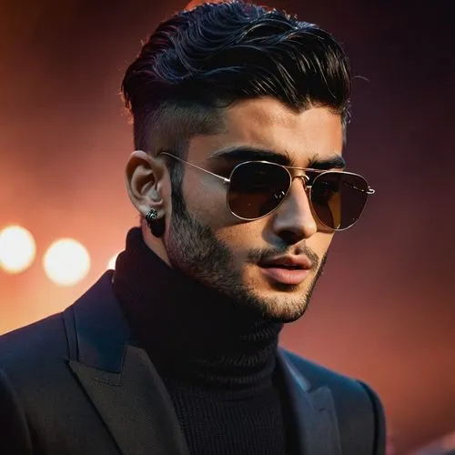 Zayn Malik with sunglasses, black turtleneck, live concert,a man with dark sunglasses and a suit,zany,malik,zayn,siva,zaim,zayr,Photography,General,Cinematic