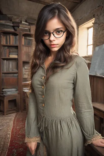 Dans sa chambre ,librarian,with glasses,reading glasses,bookworm,girl in a historic way,glasses,antique background,lace round frames,silver framed glasses,eye glasses,spectacles,book glasses,eyeglasse