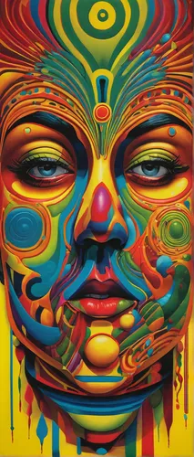 psychedelic art,multicolor faces,third eye,psychedelic,neon body painting,acid,bodypainting,hallucinogenic,woman's face,head woman,woman face,colourful pencils,meridians,blotter,shamanic,cmyk,buddha,lsd,hypnotic,oil painting on canvas,Conceptual Art,Daily,Daily 19