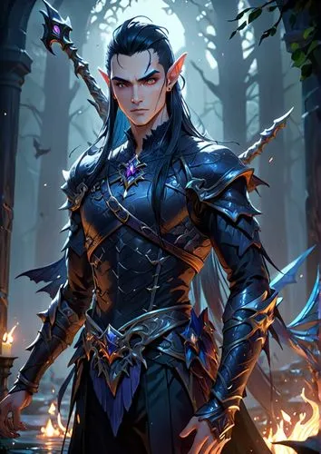 artwork for a video game showing an elf standing in a forest,male elf,vax figure,urias,aegon,ozden,uriri,vergil,eliran,xuanwei,yuhuan,valdimir,caliandro,ridala,vladislaus,xufeng,vlad,dimitri,reynir,ba