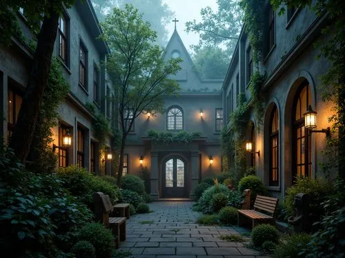 old linden alley,haddonfield,courtyards,alley,ruelle,alleyway,alleyways,briarcliff,ravenswood,brownstone,maplecroft,evening atmosphere,townhouse,brownstones,greystone,crewdson,the threshold of the house,dreamhouse,courtyard,apartment house