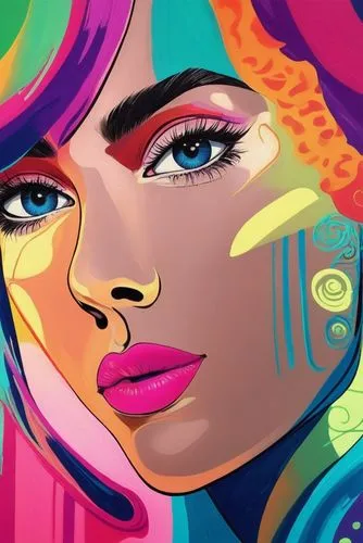 an image of a woman's face with colorful hair,pop art style,pop art colors,cool pop art,pop art girl,pop art woman,fashion vector,Conceptual Art,Daily,Daily 24