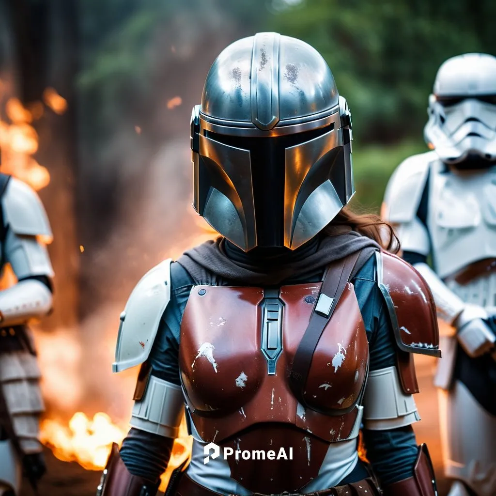 Star wars
Eine weibliche Mandalorianerin in ihrer Rüstung legt sich mit Sturmtrupplern an,storm troops,boba fett,starwars,star wars,force,empire,helmets,republic,collectible action figures,stormtroope