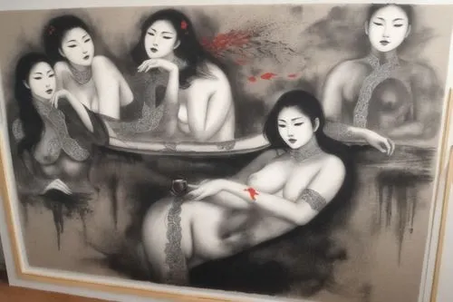 drouot,japanese art,woman sitting,sichuanese,arhats,jianfeng,woman at cafe,nudo,women at cafe,foujita,muszaphar,heungseon,khokhloma painting,asian woman,concubine,kisling,japanese woman,okimoto,caple,glass painting,Illustration,Paper based,Paper Based 30