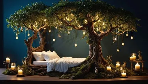 nursery decoration,fairy lights,sleeping room,romantic night,argan tree,tree house,magic tree,bedchamber,decore,bedding,slumberland,tree house hotel,children's bedroom,treehouse,romantic scene,bedroom,chambre,fantasy picture,olive tree,sogni,Photography,General,Realistic