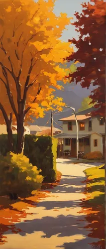 fall landscape,autumn landscape,home landscape,autumn frame,one autumn afternoon,fall foliage,painted tree,maple road,maple shadow,autumn light,autumn tree,oil painting,house painting,trees in the fall,autumn scenery,painting technique,oil on canvas,palo alto,the trees in the fall,autumn morning,Conceptual Art,Daily,Daily 12