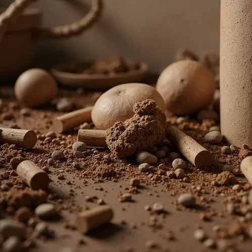 clay soil,mortar and pestle,raw materials,red clay,clay floor,clay packaging,cocoa powder,bottle corks,wine corks,chocolate shavings,egg shells,building materials,soils,coffee powder,corks,eggshells,crown cork,stone background,claylike,clay figures