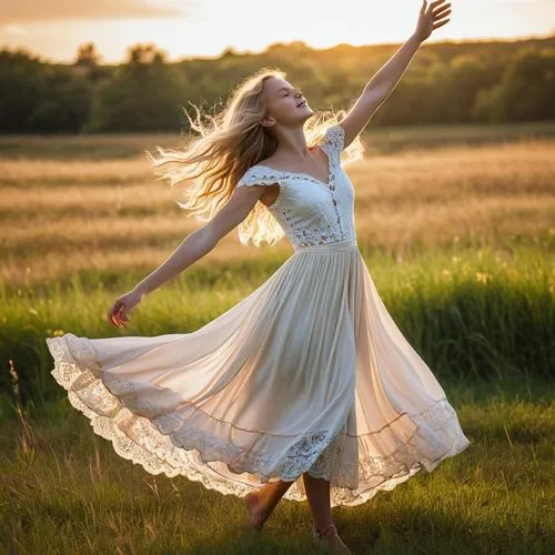 girl in white dress,gracefulness,girl in a long dress,country dress,jubilance,countrywoman,Photography,General,Realistic