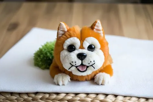 dog,this is an orange and white stuffed animal with black eyes,corgi,fox cookies,welsh corgi cardigan,ein,welschcorgi,welsh corgi