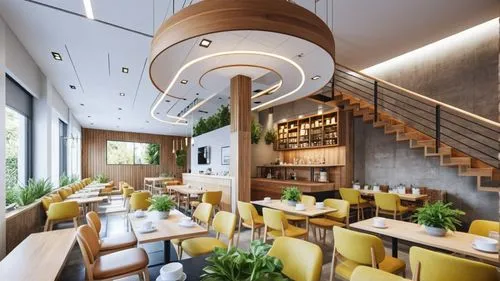 Generate a sketch of a modern coffee shop interior. The space should feature a cozy, minimalist design with warm lighting. Include wooden tables, comfortable seating areas with cushions, and a counter