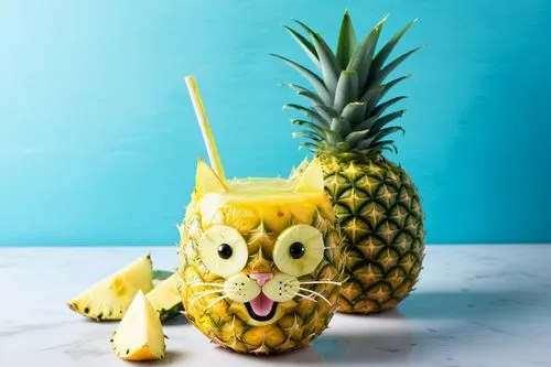 pineapple drink in the shape of a cat head,a pineapple with a cat's head made out of it,pineapple sprocket,pineapple cocktail,ananas,pineapple basket,pineapple drink,pineapple background