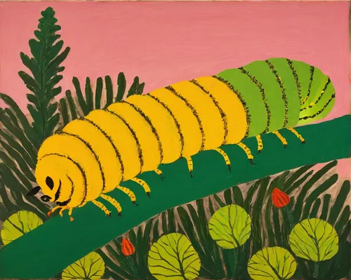 Describe the wise and enigmatic Caterpillar in the whimsical world of Alice in Wonderland.,maguey worm,caterpillar,trilobite,saba banana,khokhloma painting,sonoran,centipede,caterpillars,swallowtail c