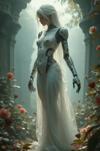 automaton,white rose snow queen,fantasy picture,persephone,dryad,alita,Photography,Fashion Photography,Fashion Photography 03