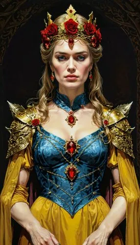 fantasy portrait,priestess,baroque angel,queen of hearts,mary-gold,queen cage,golden crown,cepora judith,masquerade,cinderella,sorceress,golden wreath,celtic queen,fantasy woman,zodiac sign libra,baroque,caerula,the enchantress,yellow crown amazon,elizabeth i