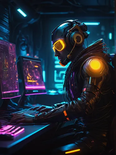 cyberpunk,cyber,scifi,man with a computer,computer,cyberspace,neon human resources,cybernetics,sci - fi,sci-fi,computer game,sci fi,engineer,freelancer,aquanaut,compute,computer freak,coder,computer games,computer workstation,Conceptual Art,Daily,Daily 02