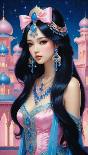 oriental princess,sheherazade,jasmine,rem in arabian nights,anarkali,persia,Illustration,Realistic Fantasy,Realistic Fantasy 08