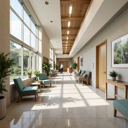 daylighting,holy spirit hospital,phototherapeutics,mid century modern,narthex,interior modern design,neutra,midcentury,ambulatory,hospital ward,atriums,hallway space,breezeway,healthsouth,hovnanian,sunnybrook,school design,therapy center,mid century house,contemporary decor