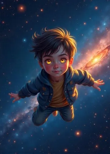 Continue and complete background,discovers universes,falling star,fire kite,scorpius,astroboy,firefly,kids illustration