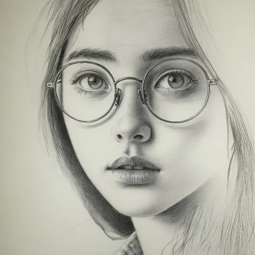 女孩，眼镜，衬衫，,a pencil drawing of a  with glasses,girl drawing,pencil drawing,girl portrait,pencil drawings,pencil art,graphite,Illustration,Black and White,Black and White 35