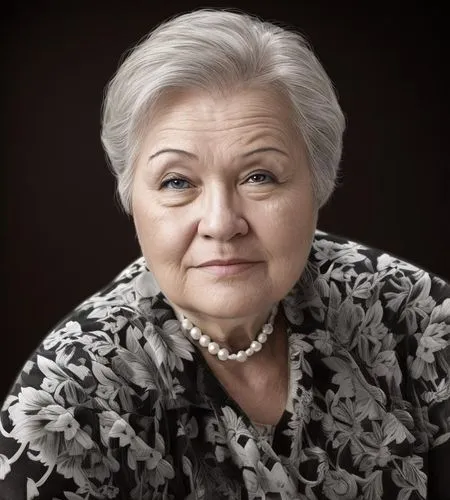 an older woman wearing a black and white top with flowers,netrebko,sveshnikov,bokova,shashkova,shelkovskaya,pamfilova,Common,Common,Photography