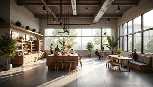 loft,modern office,lofts,daylighting,working space,reading room,the coffee shop,study room,breakfast room,modern kitchen interior,creative office,3d rendering,coffee shop,modern decor,offices,sunroom,contemporary decor,officine,bureaux,chefs kitchen