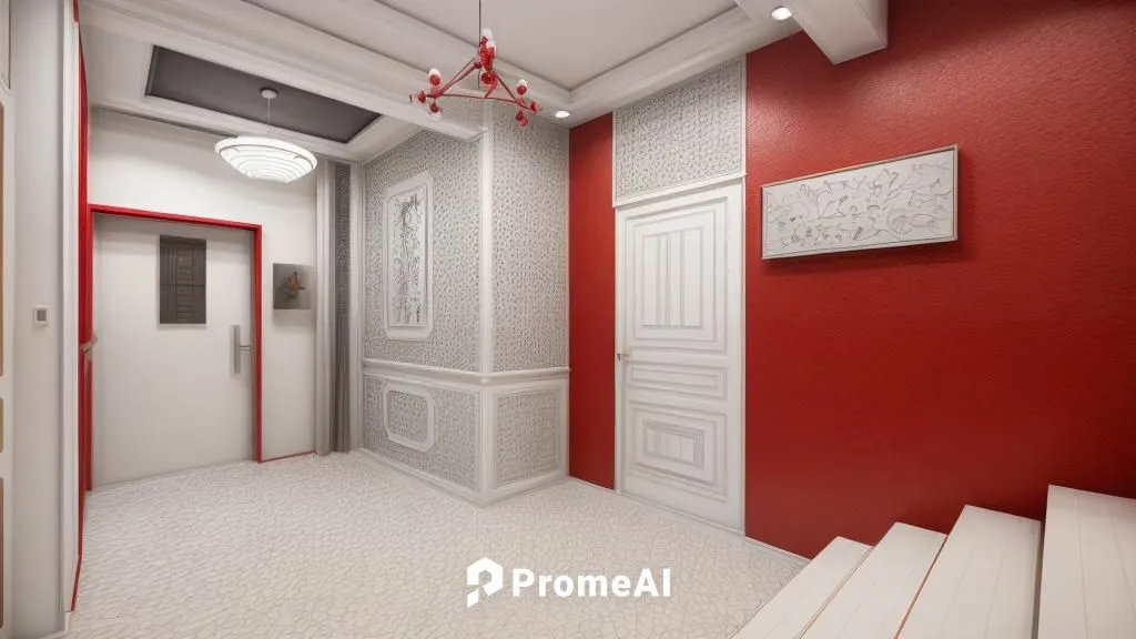 keep that red door as it is!
,hallway space,hallway,3d rendering,red wall,room door,entryway,interior decoration,interior design,wainscoting,walk-in closet,corridor,entryways,stairwell,corridors,mudro