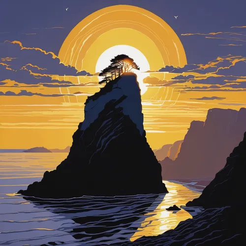 split rock,sea stack,bass rock,coast sunset,rock needle,lighthouse,an island far away landscape,earth rise,cliffs ocean,mountain sunrise,neist point,mountain and sea,cliff,volcanic plug,granite island,cliff coast,salt rock,cliffs,island suspended,coastal landscape,Illustration,Black and White,Black and White 19