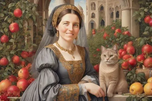 perugini,woman eating apple,woman holding pie,memling,portrait of christi,katzen