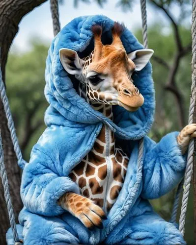 animals play dress-up,scarf animal,onesie,giraffe plush toy,onesies,baby animal,animal mammal,cute animal,anthropomorphized animals,sleeping bag,exotic animals,parka,bundled,stuffed animal,winter animals,funny animals,cangaroo,giraffidae,giraffe,child fox,Photography,General,Natural