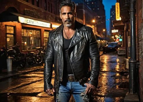 leather jacket,leather,johnnycake,bonneville,cholado,black leather,thane,deacon,biker,black businessman,film actor,keith-albee theatre,meatpacking district,portrait photography,african american male,male model,sting,indian celebrity,leather texture,men's wear,Illustration,Realistic Fantasy,Realistic Fantasy 13