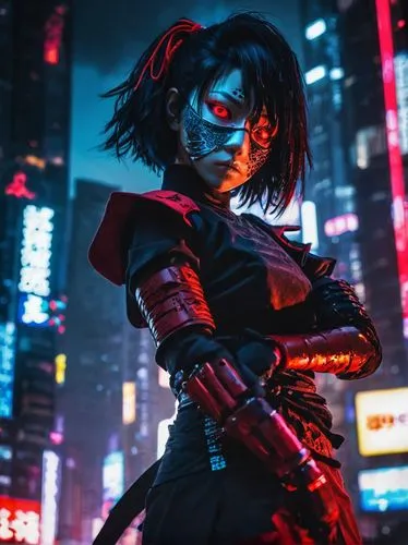 katana,cyberpunk,renegade,cg artwork,vendetta,4k wallpaper,cyber,hk,shinjuku,terminator,red blue wallpaper,cyborg,samurai,echo,hong,nova,widow,gara,metropolis,dystopian,Conceptual Art,Oil color,Oil Color 21