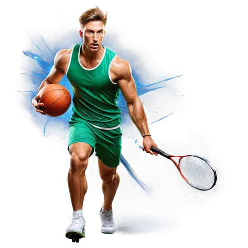 Stadium background, sports theme, vibrant colors, dynamic composition, low-angle shot, dramatic lighting, muscular athlete, sweat-drenched face, intense expression, sportswear, athletic shoes, basketb