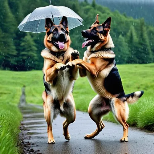 rain cats and dogs,german shepards,protection from rain,rain protection,rain stoppers,walking in the rain,malinois and border collie,walking dogs,two running dogs,german shepherd dog,schutzhund,herd protection dog,brolly,belgian shepherd malinois,dog training,raining,king shepherd,german shepherd,malinois,alsatian,Photography,General,Realistic