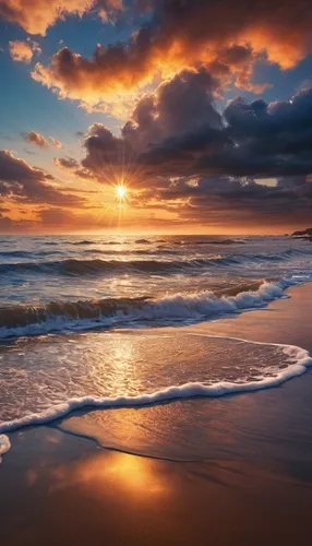 Una imagen donde salga el hermoso cielo entre el atardecer y el universo cósmico, en donde el mar refleje su divinidad y sea una imagen muy celestial ,seascape,sunrise beach,atmosphere sunrise sunrise