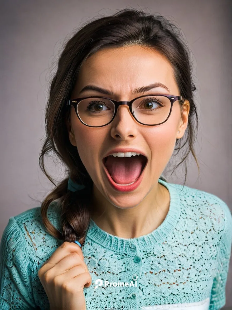 The excited expression on the face of a 30-year-old woman wearing glasses who is about to come.,a woman in glasses has her mouth open,reading glasses,with glasses,saana,sourcefed,attractive woman,lens