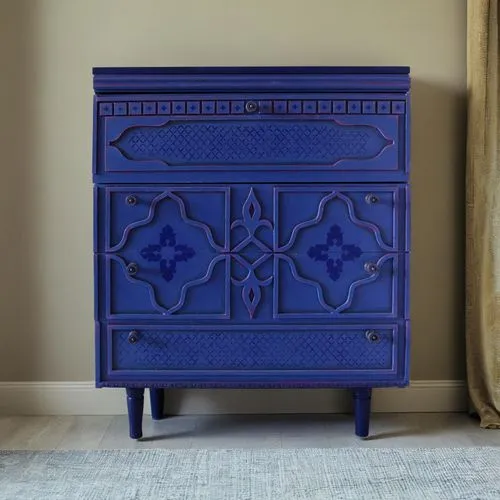 chest of drawers,sideboard,antique sideboard,baby changing chest of drawers,dresser,armoire,moroccan pattern,end table,antique furniture,tv cabinet,mazarine blue,nightstand,dressing table,bedside tabl