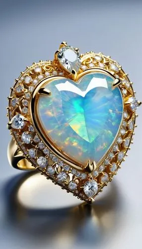 nhẫn vàng Trái tim lấp lánh: Opal hình trái tim, viền vàng bóng nền nhung trắng ,heart shape frame,mouawad,colorful ring,diamond ring,paraiba,ring jewelry,blue heart,wedding ring,moonstone,engagement 