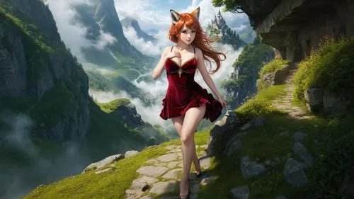 garden-fox tail,kitsune,the red fox,fantasy picture,horo,fox