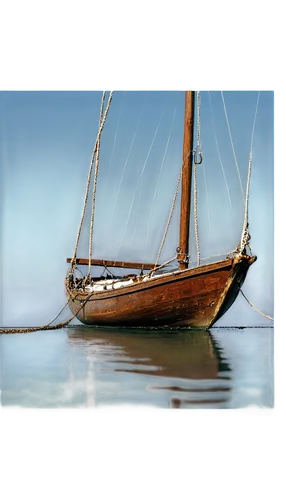 Large sailboat, majestic, solo, morning light, white sails, wooden hull, ropes, anchors, ocean waves, seaweed-covered, rusty chain, worn-out paint, 3/4 composition, low-angle shot, soft focus, cinemat