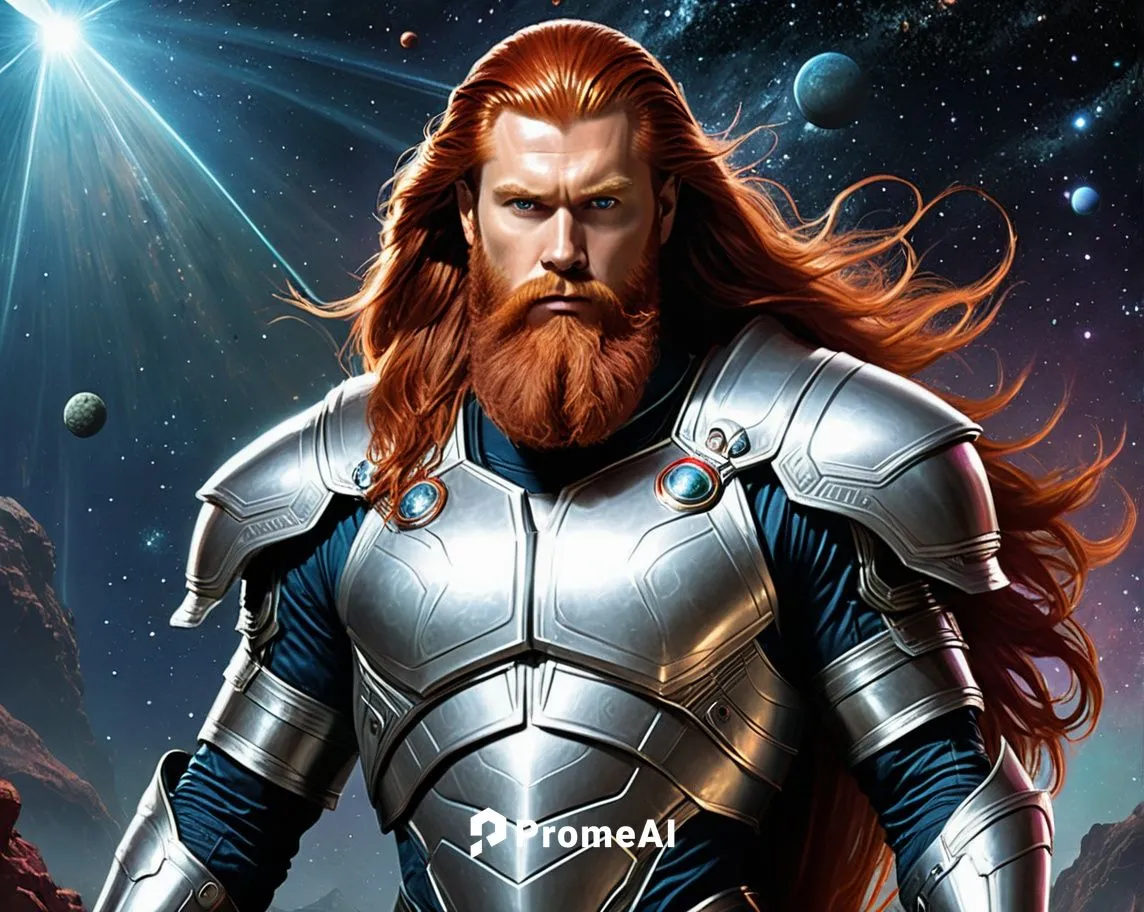 Thor, un explorador pleyadiano ((((él es alto, imponente, tiene la cabellera larga y lisa, de color rojiza, al igual que su barba, viste un traje espacial alienígena de color plata, similar a una arma