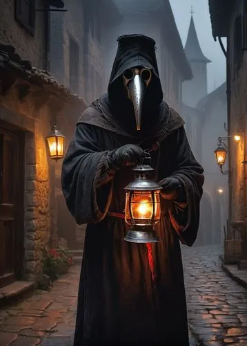 dodge warlock,raven rook,monk,hooded man,grimm reaper,assassin,grim reaper,candlemaker,monks,scythe,vigil,iron mask hero,assassins,with the mask,medieval street,reaper,pilgrim,magistrate,undead warlock,male mask killer,Conceptual Art,Oil color,Oil Color 09