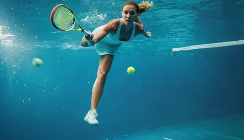 woman playing tennis,underwater sports,paddle tennis,tennis,pickleball,water volleyball,trampolining--equipment and supplies,tennis lesson,racquet sport,padel,tennis player,frontenis,soft tennis,badminton,splash photography,female swimmer,tennis equipment,surface water sports,pool cleaning,ball badminton,Photography,General,Cinematic