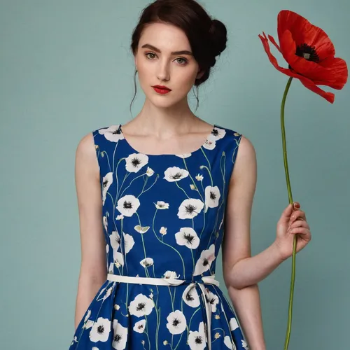 himilayan blue poppy,floral poppy,vintage floral,vintage dress,floral dress,anemone coronaria,polka dot dress,blue daisies,poppies,tree poppy,poppy red,strapless dress,floral japanese,a girl in a dress,blue dress,floral,retro flowers,poppy,poppy flowers,sheath dress,Illustration,Realistic Fantasy,Realistic Fantasy 07