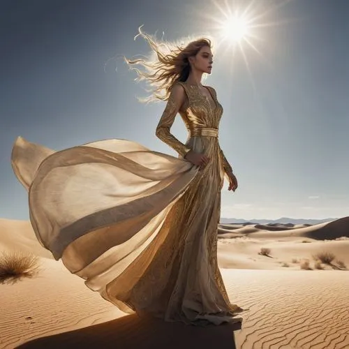 girl on the dune,girl in a long dress,a floor-length dress,sun bride,golden sun,deserto,golden sands,golden light,gold filigree,sand rose,voile,admer dune,evening dress,demarchelier,capture desert,ocher,goldenlight,goldener,sand road,goldwind,Photography,Fashion Photography,Fashion Photography 01