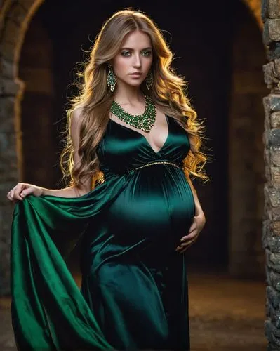 celtic woman,miss circassian,pregnant girl,pregnant woman,maternity,green dress,Conceptual Art,Fantasy,Fantasy 15