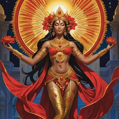 As the grand temple comes alive in the midst of chaos, a majestic celestial sculpture emerges from the chaos. The sculpture gracefully soars over the walls of the temple, her intricate details burstin