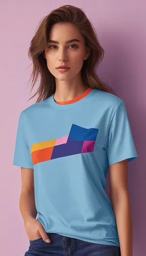 Create a trendy t-shirt featuring vibrant colors,fashion vector,girl in t-shirt,isolated t-shirt,gradient effect,chevron,print on t-shirt,80's design,tshirt,t-shirt printing,active shirt,gradient mesh