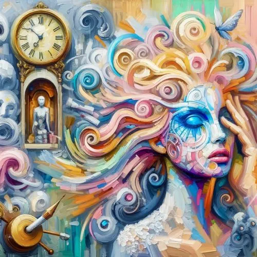 flow of time,time spiral,psychedelic art,boho art,clocks,clockmaker,clockwork,time pressure,colorful background,clock,girl with a wheel,clock face,woman thinking,time pointing,time traveler,psychedelic,out of time,spiral background,timepiece,time