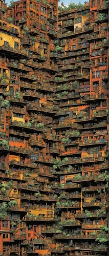 kowloon city,kowloon,chinese architecture,hong kong,apartment blocks,wooden pallets,pallets,apartment-blocks,blocks of houses,apartment block,wooden houses,stilt houses,urbanization,terraces,hashima,asian architecture,wooden construction,high rises,apartment complex,japanese architecture,Illustration,American Style,American Style 02